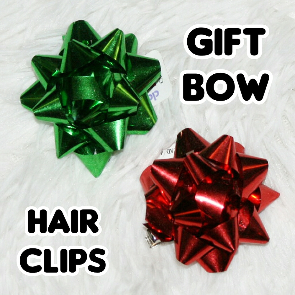 2 Gift Bow Hair Clips Christmas Holiday Barrettes
